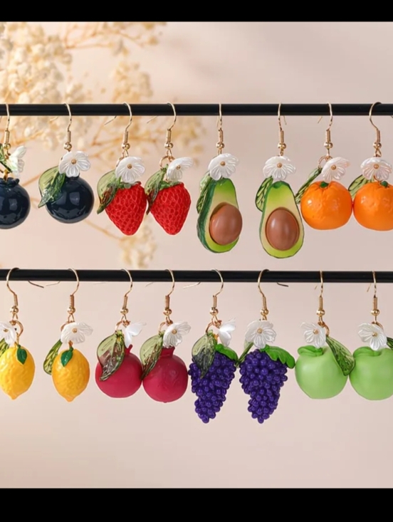 Jewelry - Colorful Fruit Dangle Earrings - Assorted Fruit Styles